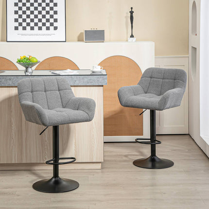 Adjustable Grey Bar Stools, Set of 2, 360° Swivel
