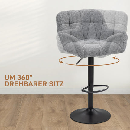 Adjustable Grey Bar Stools, Set of 2, 360° Swivel