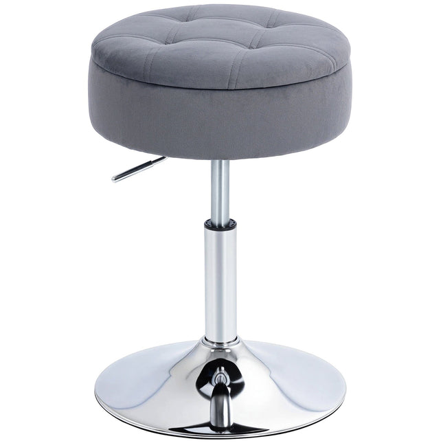 Adjustable Grey Velvet Bar Stool with Storage, 39x39x65 cm