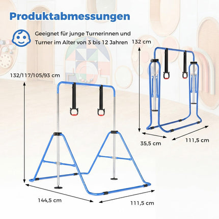 Adjustable Gymnastics Bar for Kids, 4 Heights, Metal Frame