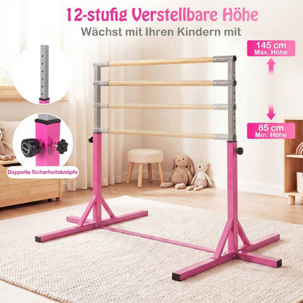 Adjustable Gymnastics Bar for Kids, 85-145 cm, Pink