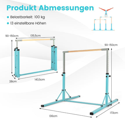 Adjustable Gymnastics Bar for Kids, Indoor Use, Green
