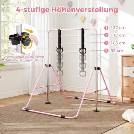 Adjustable Gymnastics Bar for Kids, Pink, 4 Heights