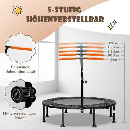 Adjustable Handle Mini Trampoline, Foldable, 117cm, Orange