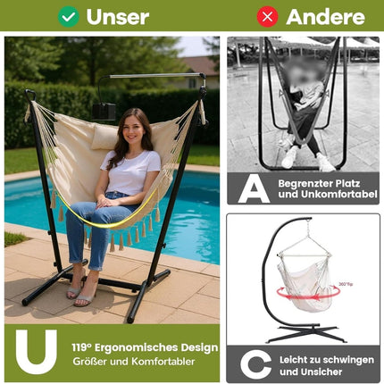 Adjustable Hanging Chair with Stand, Beige, 250kg Capacity