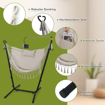 Adjustable Hanging Chair with Stand, Beige, 250kg Capacity
