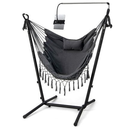 Adjustable Hanging Chair with Stand, Cushion, Gray, 250kg Capacity