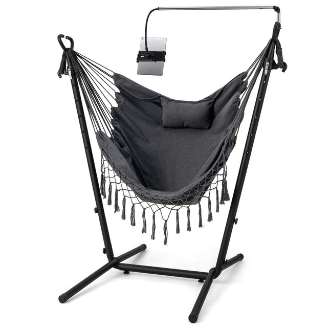 Adjustable Hanging Chair with Stand, Cushion, Gray, 250kg Capacity