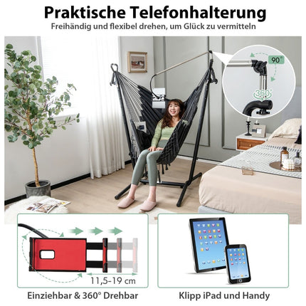 Adjustable Hanging Chair with Stand, Cushion, Gray, 250kg Capacity