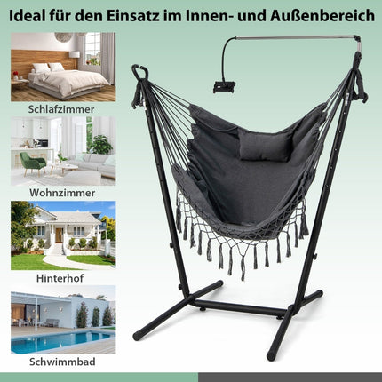 Adjustable Hanging Chair with Stand, Cushion, Gray, 250kg Capacity
