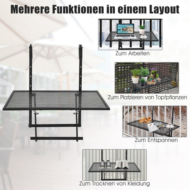 Adjustable Hanging Iron Shelf – 5 Heights, 60.5 x 48 cm, Black