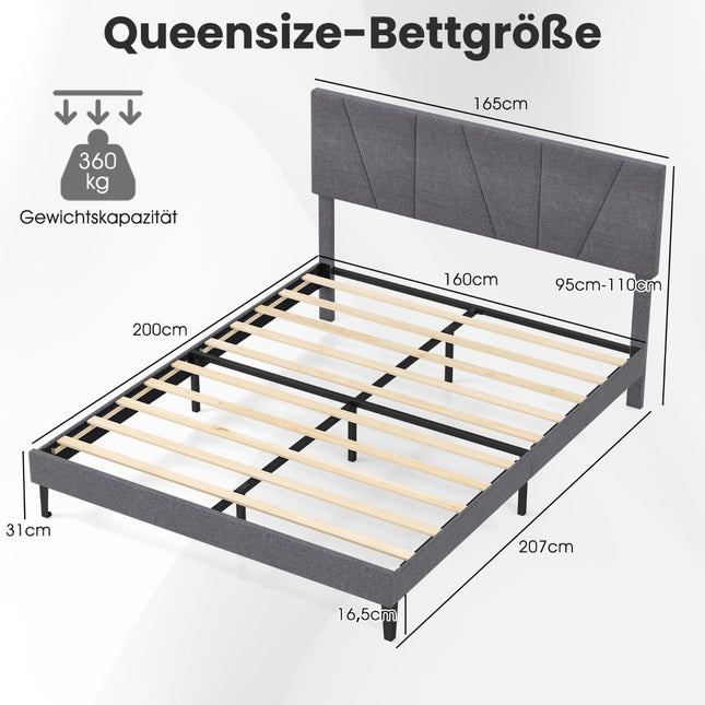 Adjustable Headboard Double Bed Frame, 160x200 cm, Dark Grey