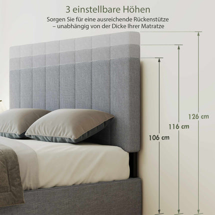 Adjustable Headboard with Metal Legs, Linen Look, 160 cm, Gray