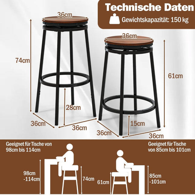Adjustable Height Bar Stools, Set of 2 – 360 Swivel