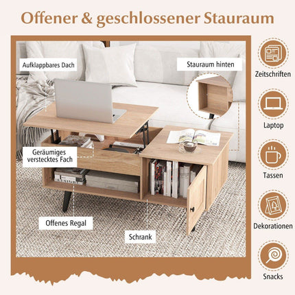 Adjustable Height Coffee Table with Hidden Storage, 100x50 cm