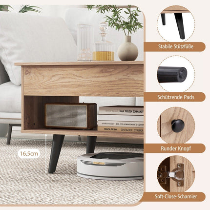 Adjustable Height Coffee Table with Hidden Storage, 100x50 cm