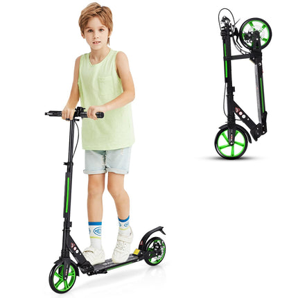 Adjustable Height Kids Scooter, Foldable, Black/Green Wheels