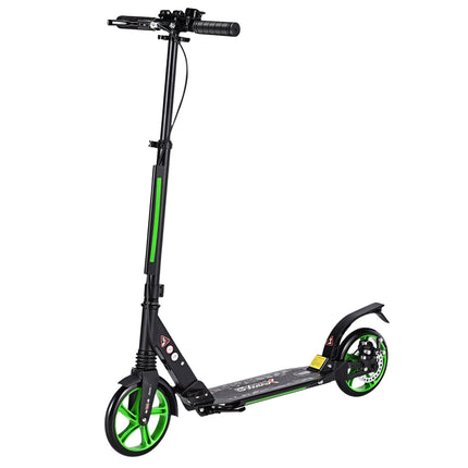 Adjustable Height Kids Scooter, Foldable, Black/Green Wheels