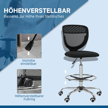 Adjustable Height Office Chair – Black, Padded, No Arms