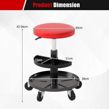 Adjustable Height Rolling Mechanic Stool with Tool Trays