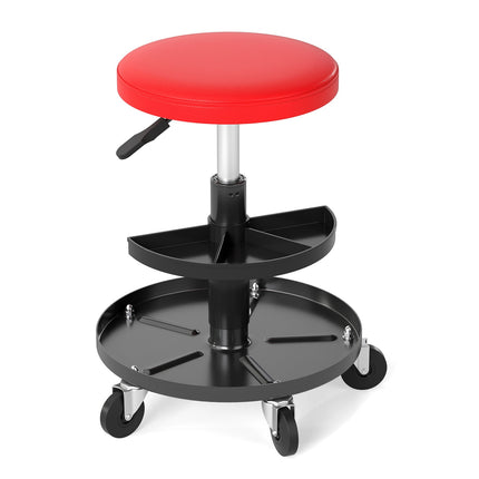 Adjustable Height Rolling Mechanic Stool with Tool Trays
