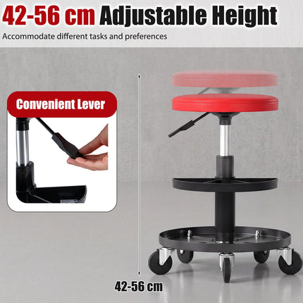 Adjustable Height Rolling Mechanic Stool with Tool Trays
