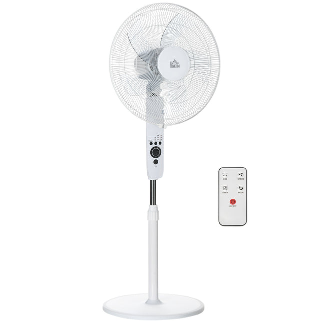 Adjustable Height Stand Fan with Remote, 3 Speeds, White