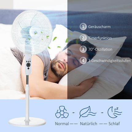 Adjustable Height Stand Fan with Remote, 3 Speeds, White