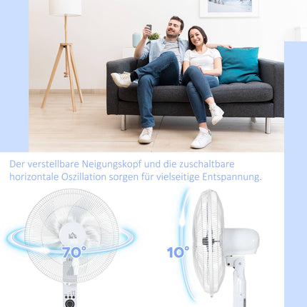Adjustable Height Stand Fan with Remote, 3 Speeds, White