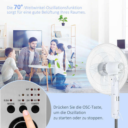 Adjustable Height Stand Fan with Remote, 3 Speeds, White