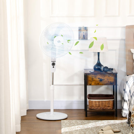 Adjustable Height Stand Fan with Remote, 3 Speeds, White