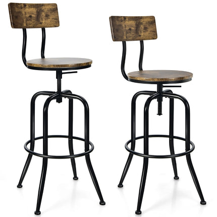 Adjustable Industrial Bar Stools, Swivel, Set of 2, Brown