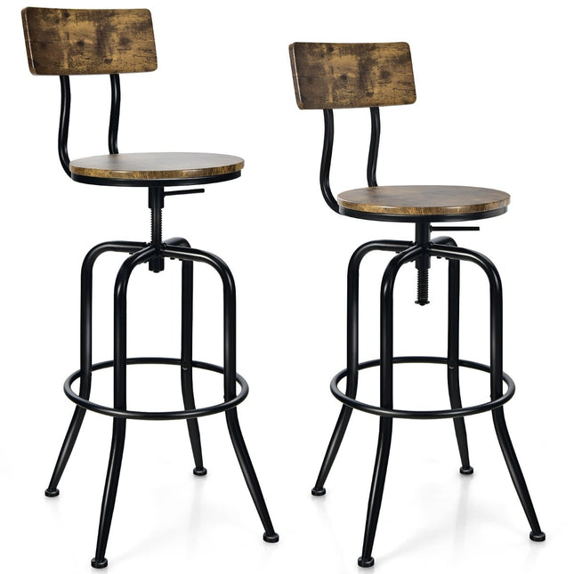 Adjustable Industrial Bar Stools, Swivel, Set of 2, Brown