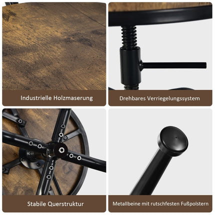 Adjustable Industrial Bar Stools, Swivel, Set of 2, Brown