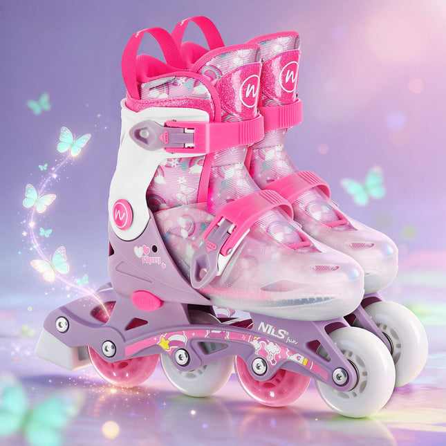 Adjustable Inline Skates, Pink, Size S (31-34), 2-in-1 Function