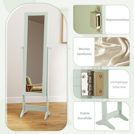 Adjustable Jewelry Cabinet with Full-Length Mirror, Green