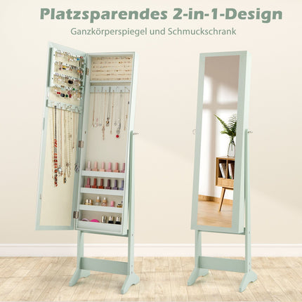 Adjustable Jewelry Cabinet with Full-Length Mirror, Green