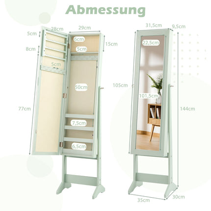 Adjustable Jewelry Cabinet with Full-Length Mirror, Green