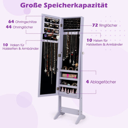 Adjustable Jewelry Cabinet with Full-Length Mirror, Purple