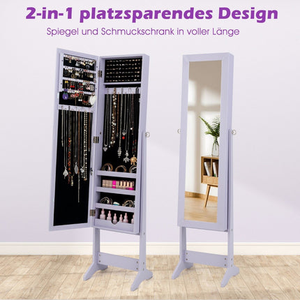 Adjustable Jewelry Cabinet with Full-Length Mirror, Purple