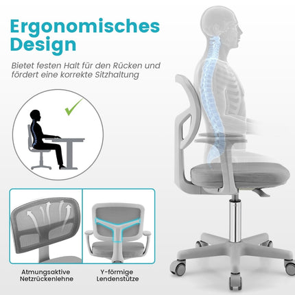 Adjustable Kids Desk Chair, 360 Swivel, Ergonomic, Grey