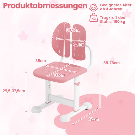 Adjustable Kids Desk Chair with Dual Backrest, Pink