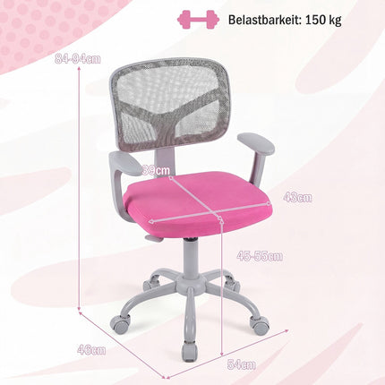Adjustable Kids Desk Chair with Lumbar Support – Pink