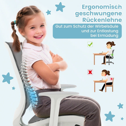 Adjustable Kids Desk Chair with Seat Brake, Ergonomic, Gray
