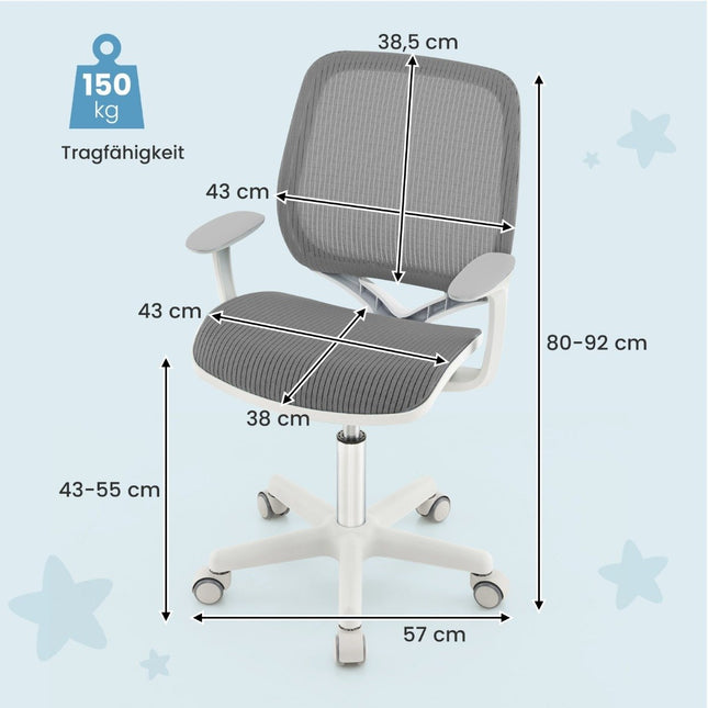 Adjustable Kids Desk Chair with Seat Brake, Ergonomic, Gray