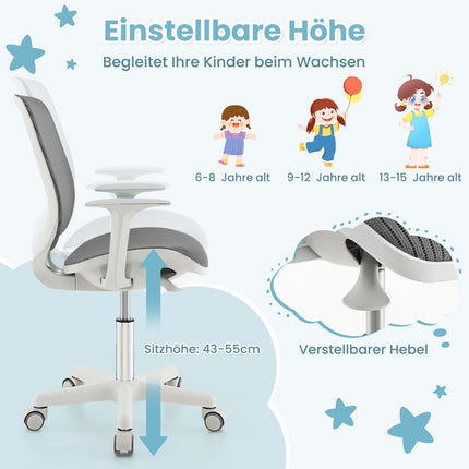 Adjustable Kids Desk Chair with Seat Brake, Ergonomic, Gray