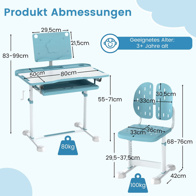 Adjustable Kids Desk and Chair Set with Tilt Top, Blue