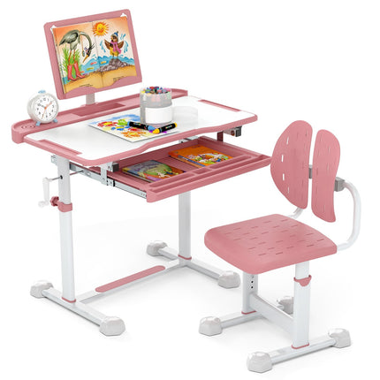 Adjustable Kids Desk and Chair Set with Tilt Top, Pink