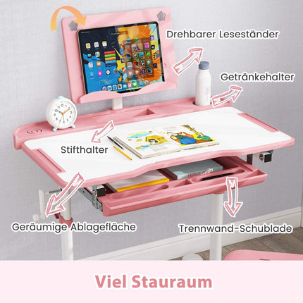 Adjustable Kids Desk and Chair Set with Tilt Top, Pink