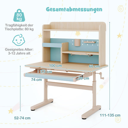 Adjustable Kids Desk with Shelf & Drawer – Blue